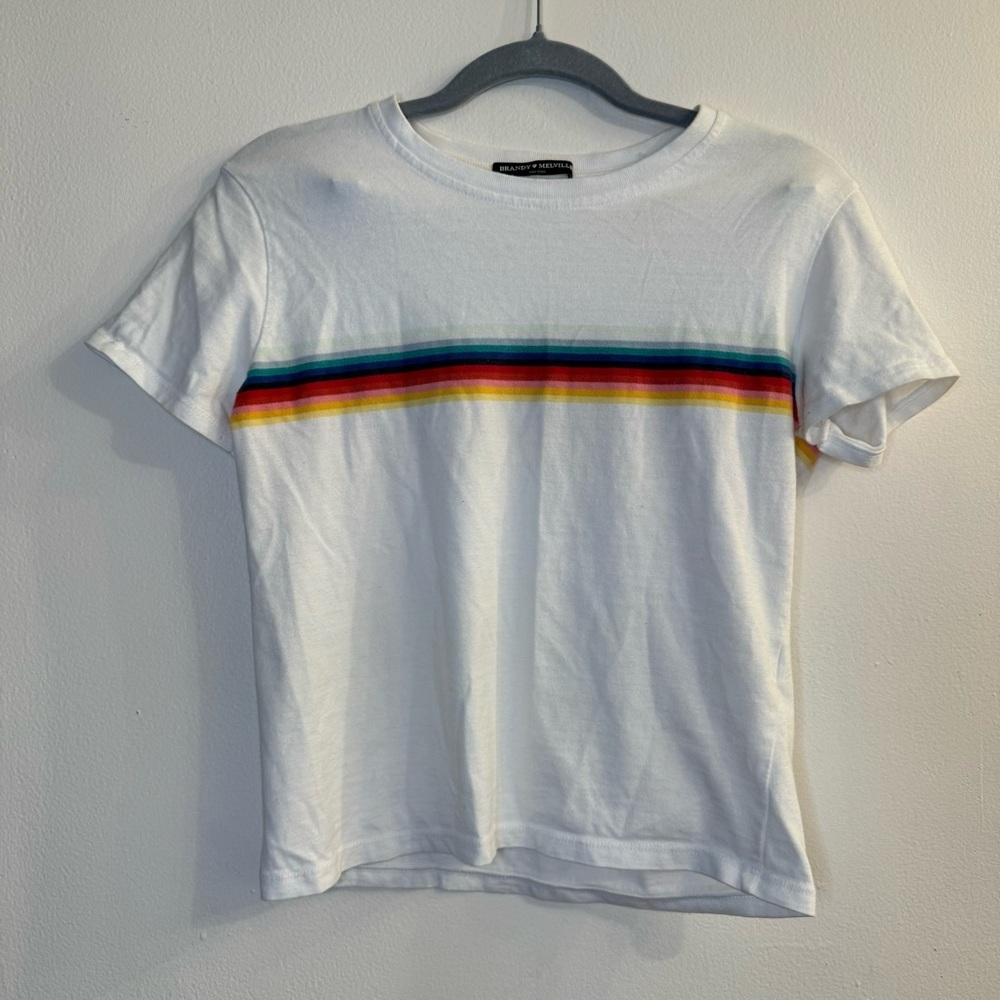 Brandy Melville Cropped Rainbow Short Sleeve T-Shirt One Size